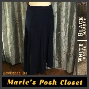 Navy Blue WHBM Asymmetrical Midi-Skirt, Size 6